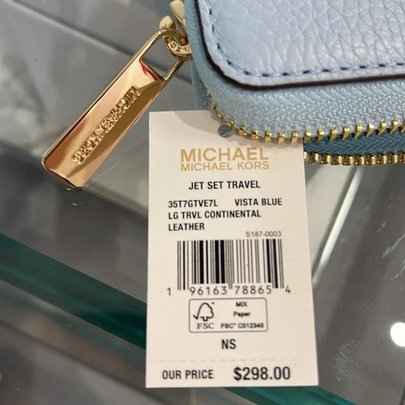 MICHAEL KORS LARGE TRAVEL CONTINENTAL WRISTLET WALLET PHONEHOLDER Vista Blue